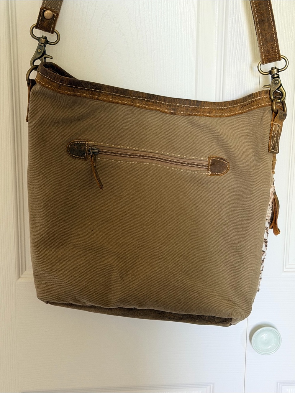 Brown Canvas Crossbody Bag - Unbranded